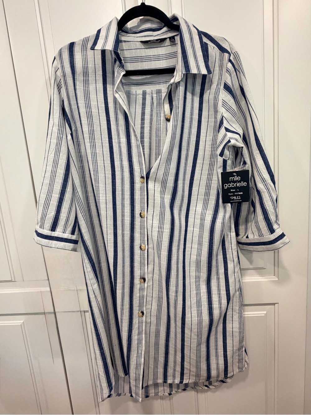 Mlle Gabrielle Navy & White Striped Midi Shirt Dress